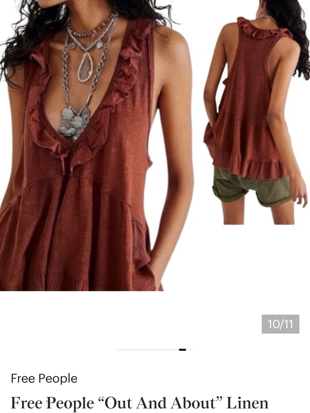 Free People Rust Ruffle V-Neck Tank
